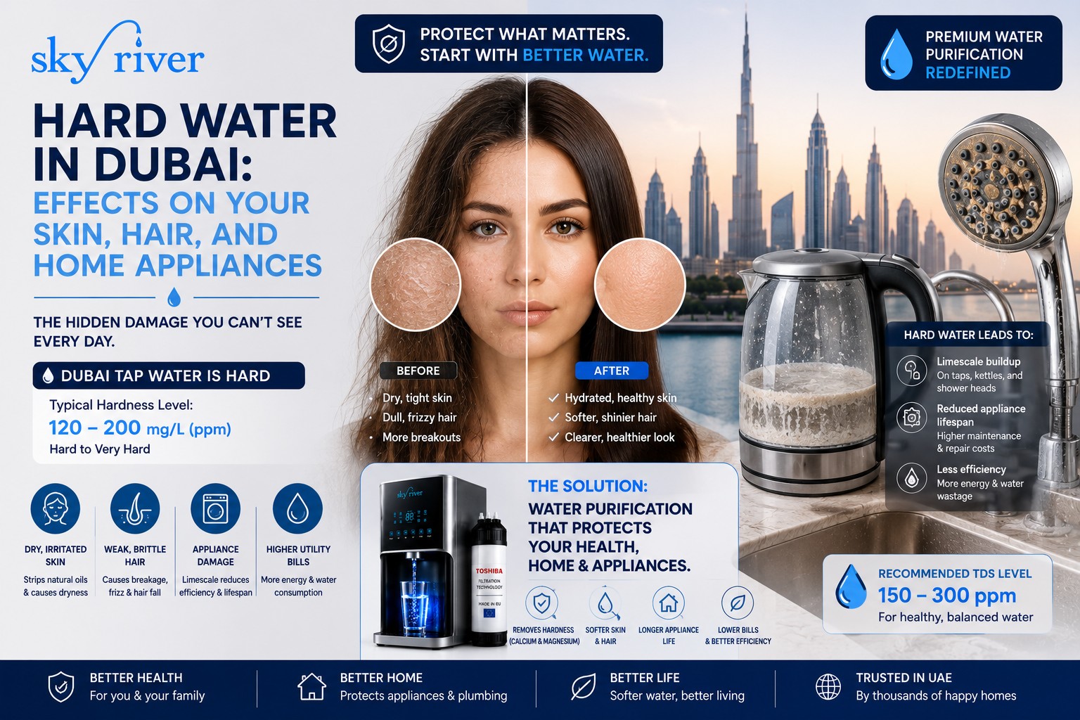 hard water limescale buildup Dubai tap